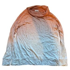 Lou & Grey Womens Cowl Neck Ombre Pullover Sweatshirt Coral Grey 423872 70054